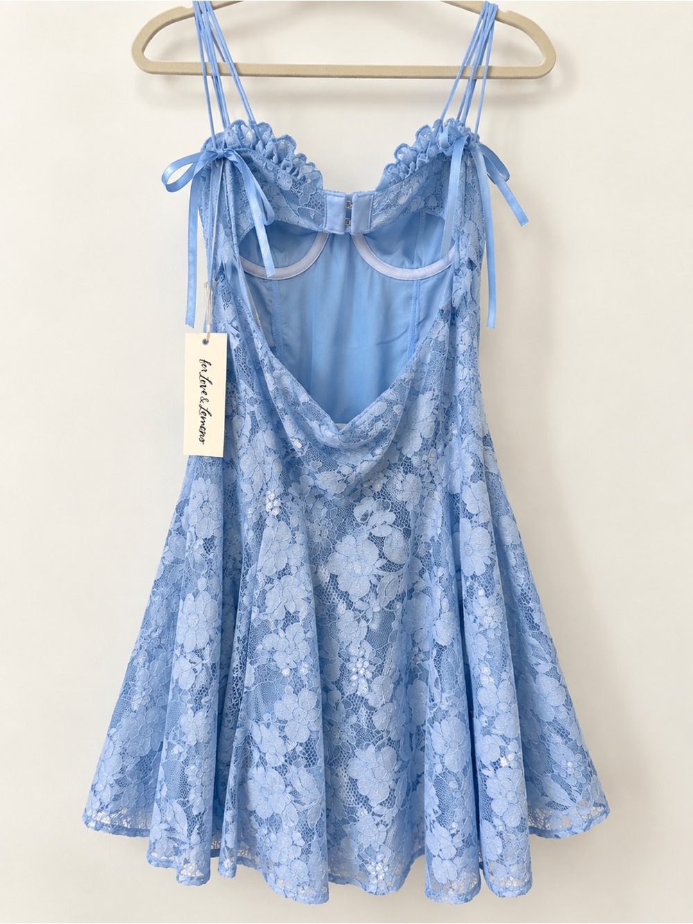 For Love & Lemons Blue Floral Lace Mini Dress Size S NWT - Picture 3 of 4